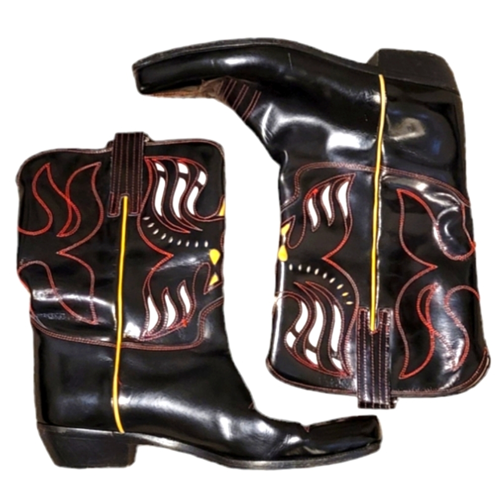 Donald J. Pliner Womens Western Shiny Leather Black Boots